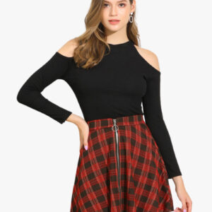 Christmas Plaid Skater Casual Flare Zip-Up Mini Skirt