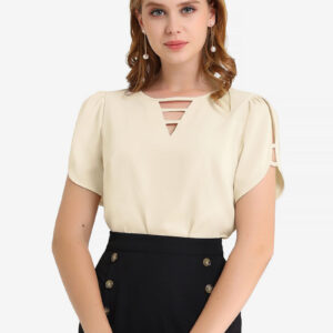 Cutout Round Neck Cap Sleeve Casual Top