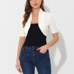 Short Ruched Sleeve Open Front Knit Cropped Bolero Shrugs