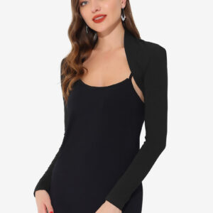 Elegant Long Sleeve Knit Open Front Cropped Bolero Shrug