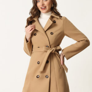 Lapel Double Breasted Slant Pocket Button Belted Pea Coats
