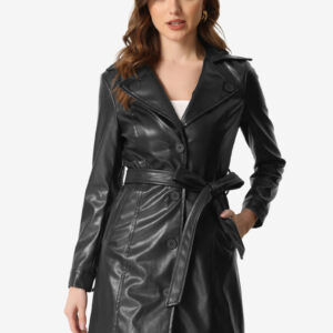 Faux Leather Notched Lapel Collar Button Down Steampunk PU Jacket