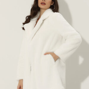 Lapel Collar Faux Fur Fuzzy Winter Warm Pockets Coat