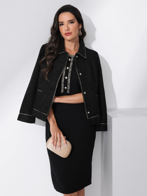 Collared Long Sleeve Contrast Trim Button Down Work Short Jacket