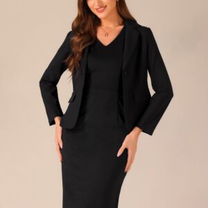 2pc Outfit Notched Lapel Blazer and Sleeveless Midi Sheath Dress Suit Sets