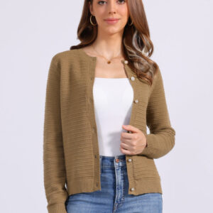 Crew Neck Button Down Long Sleeves Knitted Cardigan