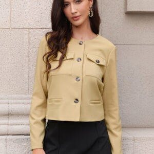 Button Down Collarless Long Sleeve Work Jacket