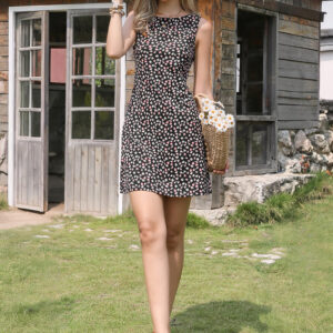 Floral Sleeveless Boat Neck A-Line Summer Mini Sundress