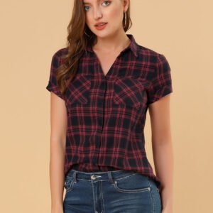 Cotton Classic Button Down Plaid Short Sleeve Shirt