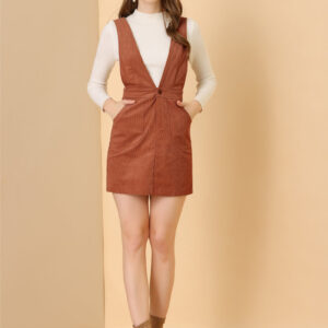 Corduroy Overall V Neck Strap Mini Pinafore Dress