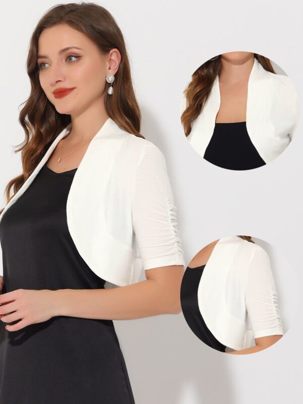 Short Ruched Sleeve Open Front Knit Cropped Bolero Shrugs thumbnail