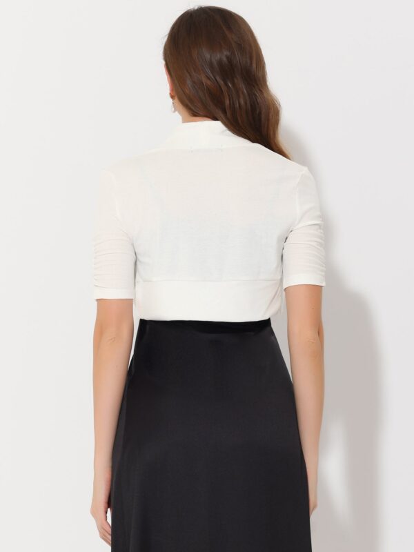 Short Ruched Sleeve Open Front Knit Cropped Bolero Shrugs thumbnail
