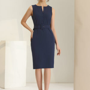 Elegant Sleeveless Work Round Neck Bodycon Sheath Dress