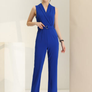 Elegant Office Work Sleeveless Belted Long Jumpsuit