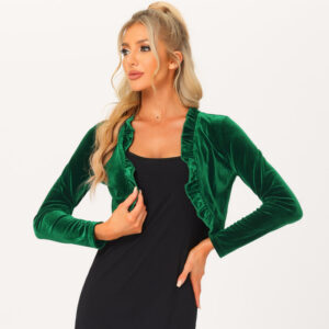Cocktail Party Open Front Cardigan Long Sleeve Cropped Velvet Shrug
