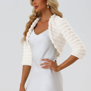 Faux Fur 3/4 Sleeves Cocktail Cropped Jacket Bolero Shrug