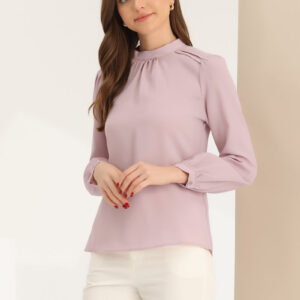 Chiffon Shirt Work Office Mock Neck Long Sleeve Blouse