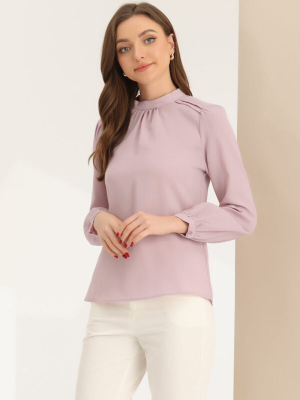 Chiffon Shirt Work Office Mock Neck Long Sleeve Blouse thumbnail 1