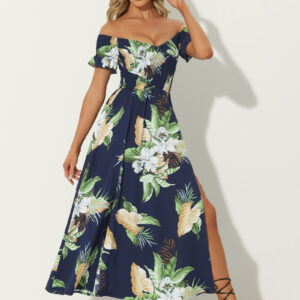 Floral Off Shoulder Midi Beach Summer Vacation Dress