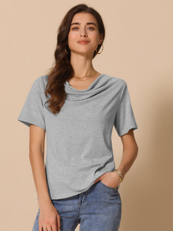 Cowl Neck Short Sleeve Casual Stretchy Blouse thumbnail 1