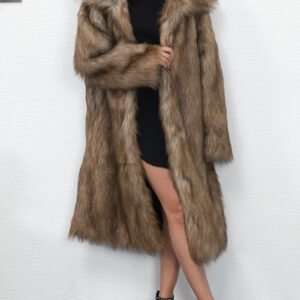 Lapel Long Sleeves Mid Length Faux Fur Coat