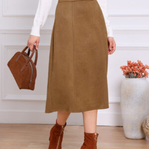 Faux Suede Casual A-Line Midi Skirts