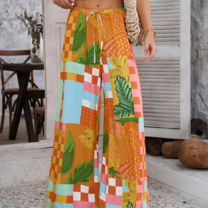 Casual Streetwear with Graphic Printed Elastic Waist Wide Relaxed Fit Leg Pants