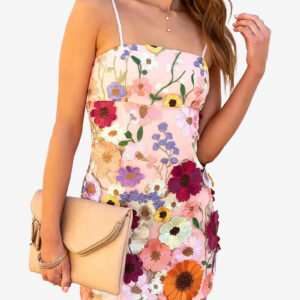 Floral Embroidery Spaghetti Strap Mini Dress