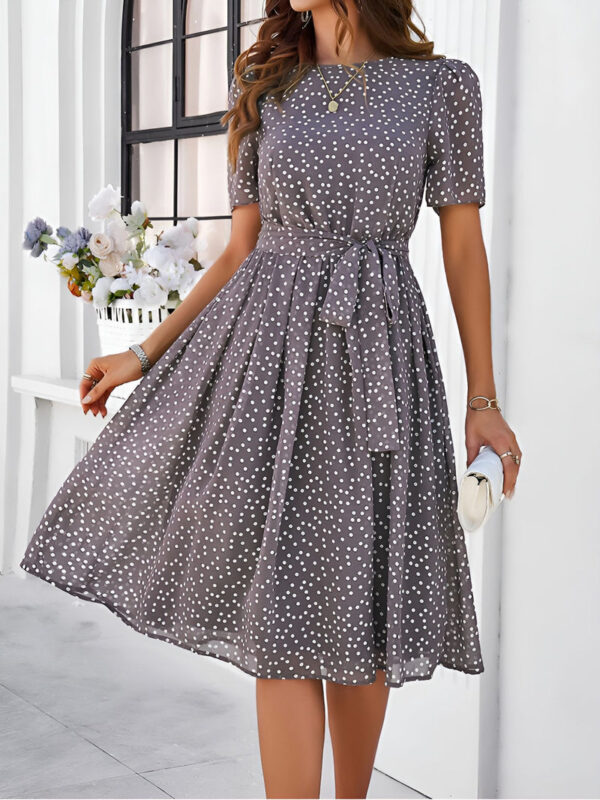 Casual Polka Dot Lace-Up Midi A-Line Dress thumbnail 1