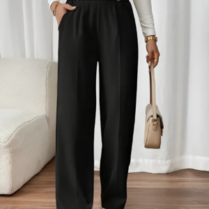 Elastic Waist Button Decor Straight Legs Pants
