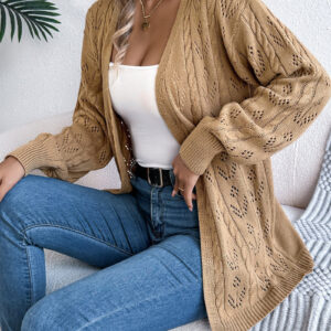 休閒 純色 鏤空 長袖 開襟衫