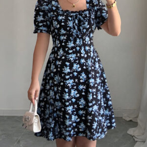 Floral Puff Sleeves Ruffled Smocked Back Mini Dress