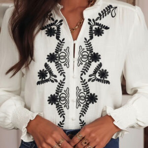 Floral Embroidered Boho Long Sleeve Blouse
