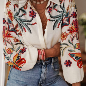 Floral Digital Print Lantern Sleeves Blouse