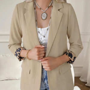 Leopard Patchwork Long Sleeve Business Casual Blazer
