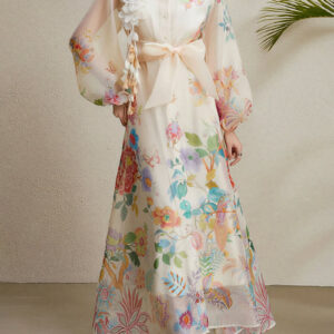 3D 花朵 燈籠版型 袖 碎花 長版 洋裝