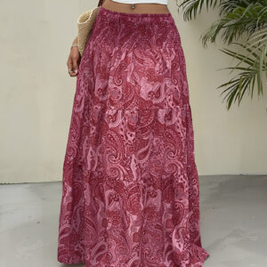 Boho Paisley Smocked Tiered A-Line Skirt