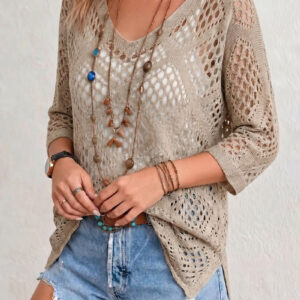 Hollow-out Batwing Sleeve Crochet Cover Up