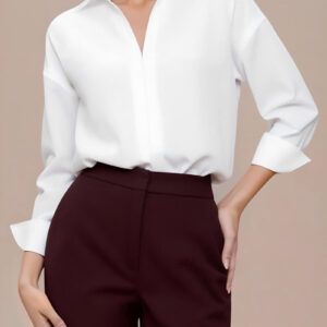 Lapel 3/4 Sleeves Solid Color Work Office Bodysuit